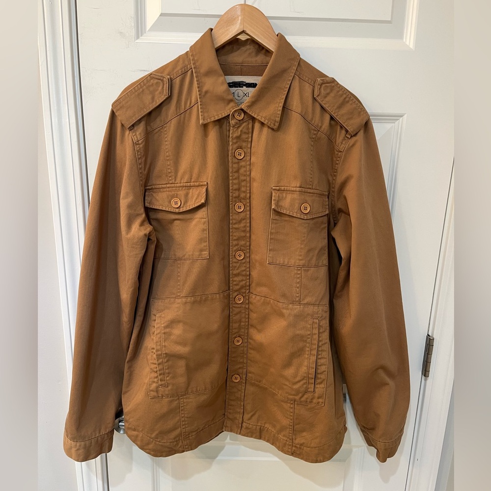 All-Son Mens Button Up Thermal Lined Utility Military Chore Barn Shacket Sz. L